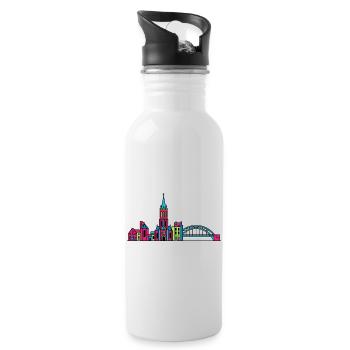 Nijmegen City Skyline Waal Bridge Line Art - Water bottle with straw - white - Right