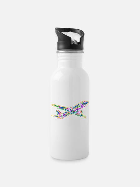 Colorful Airplane Flyer Kids Men Boys Pilot - Water bottle with straw - white