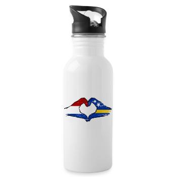 Holland_Curaçao_Flagge_Haende_Herzform_used - Water bottle with straw - white - Right