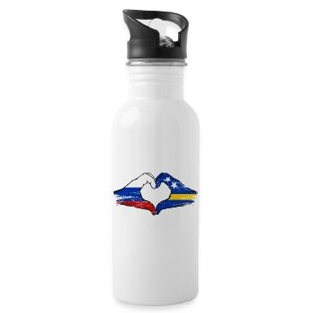 Russia Curacao flag hands heart shape used - Water bottle with straw - white - Right