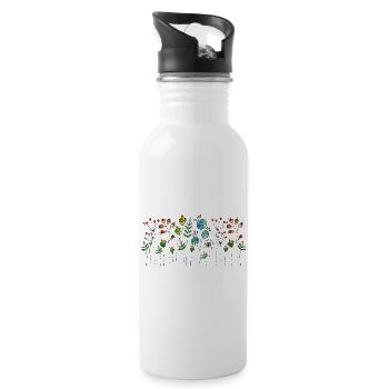 Blumen - Trinkflasche mit integriertem Trinkhalm - Weiß - Rechts