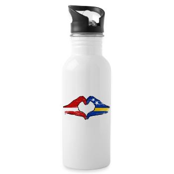 Latvia Curacao flag hands heart shape used - Water bottle with straw - white - Right