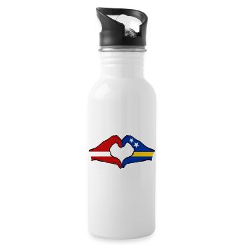 Latvia Curaçao Flag Hands Heart Shape - Water bottle with straw - white - Right