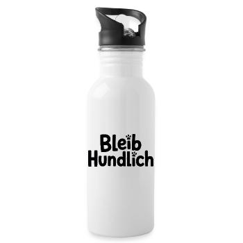 Bleib Hundlich Typografie Pfoten - Trinkflasche mit integriertem Trinkhalm - Weiß - Rechts