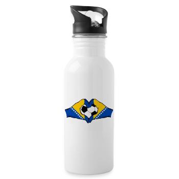 Bosnische Flagge Fußballherz - Trinkflasche mit integriertem Trinkhalm - Weiß - Rechts