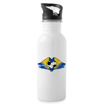 Bosnische Flagge Fußballherz used  - Trinkflasche mit integriertem Trinkhalm - Weiß - Rechts