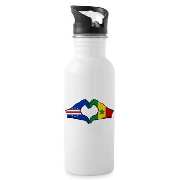Cape Verde Senegal Flag Hands Heart Shape - Water bottle with straw - white - Right