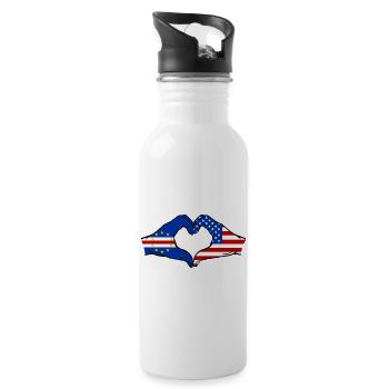 Cape Verde USA Flag Hands Heart Shape - Water bottle with straw - white - Right