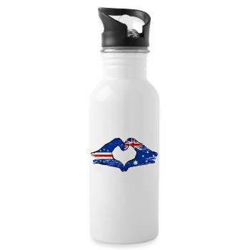 Cape Verde Australia flag hands heart shape used - Water bottle with straw - white - Right