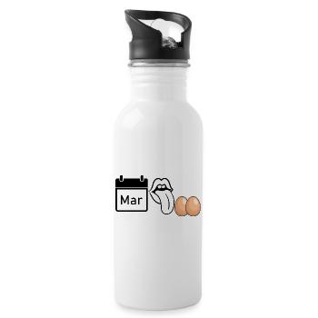 MRZ LCK EIER, Humor, MÄRZ LECK EIER  - Trinkflasche mit integriertem Trinkhalm - Weiß - Rechts