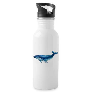 Blue Water Whale Watercolor - Water bottle with straw - white - Right