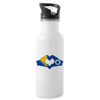 Bosnia Nazar Flag Hands Heart Shape - Water bottle with straw - white - Right