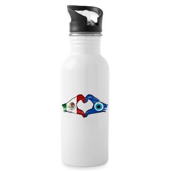 Mexiko Nazar Flagge Hände Herzform used - Trinkflasche mit integriertem Trinkhalm - Weiß - Rechts