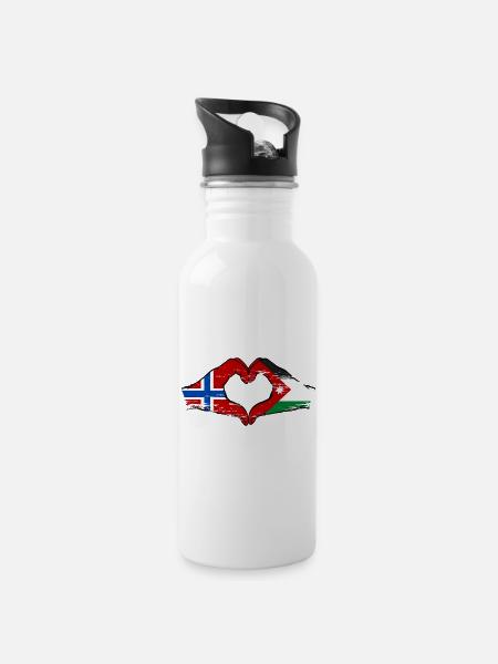 Norwegen Jordanien Flagge Hände Herzforn used - Trinkflasche mit integriertem Trinkhalm - Weiß