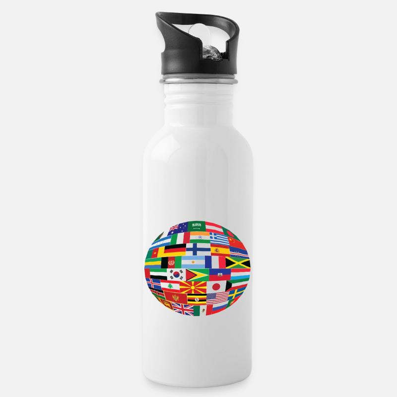 Flaggen der Welt - Trinkflasche mit integriertem Trinkhalm - Weiß