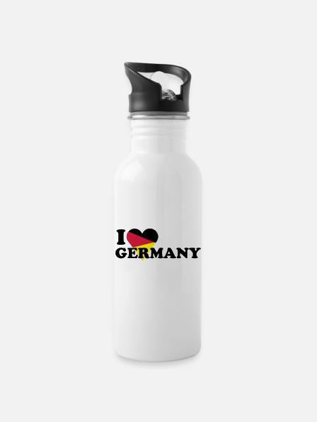 I love Germany / Ich liebe Deutschland mit Herz - Trinkflasche mit integriertem Trinkhalm - Weiß