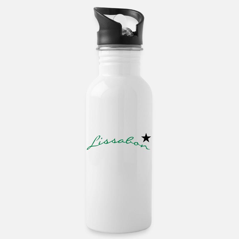 Lissabon (2c) - Trinkflasche mit integriertem Trinkhalm - Weiß