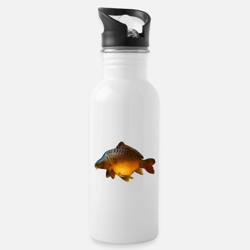 Großer Karpfen - Trinkflasche mit integriertem Trinkhalm - Weiß