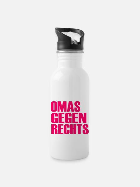 Omas gegen rechts - Trinkflasche mit integriertem Trinkhalm - Weiß