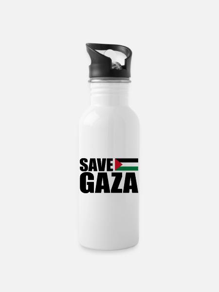 Save gaza - Trinkflasche mit integriertem Trinkhalm - Weiß