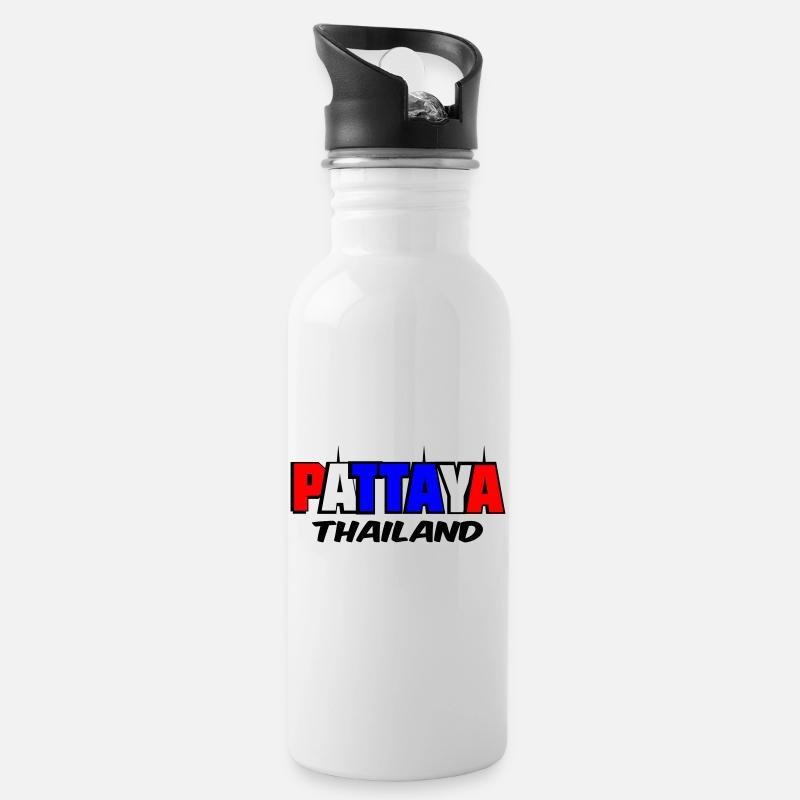 Pattaya Thailand - Trinkflasche mit integriertem Trinkhalm - Weiß