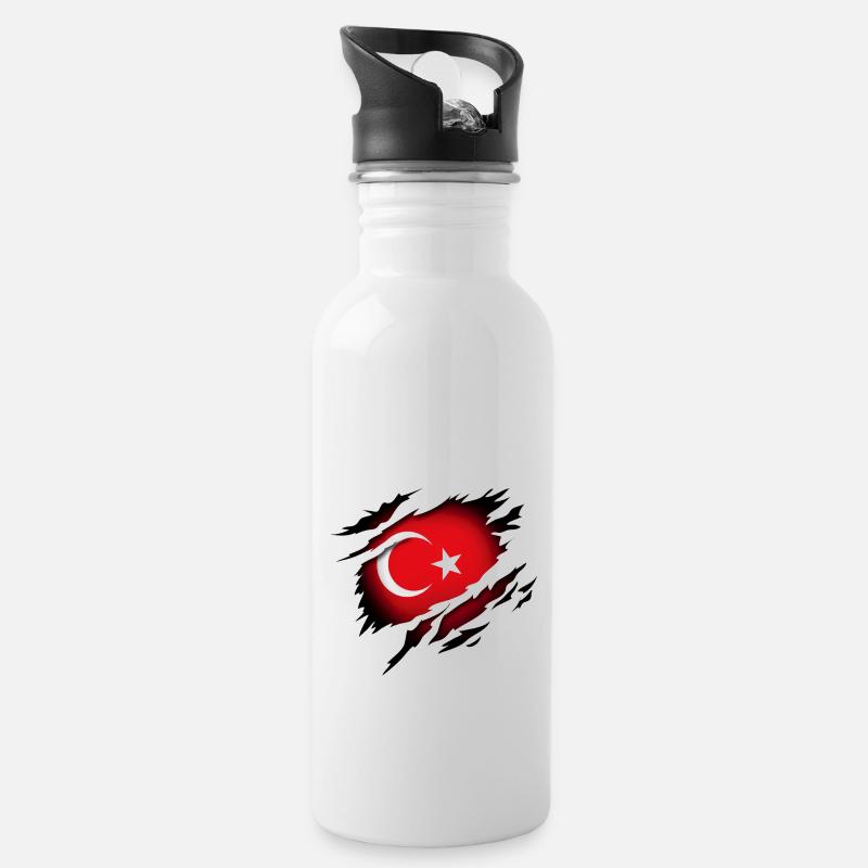 Türkei im Herzen - Trinkflasche mit integriertem Trinkhalm - Weiß