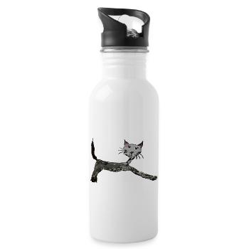 Funny cat, children's drawing, comic - Water bottle with straw - white - Right