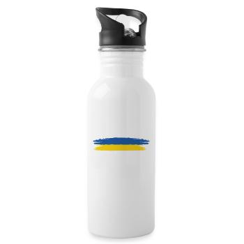 Ukraine Flagge Farben Blau Gelb | No War | Frieden - Trinkflasche mit integriertem Trinkhalm - Weiß - Rechts