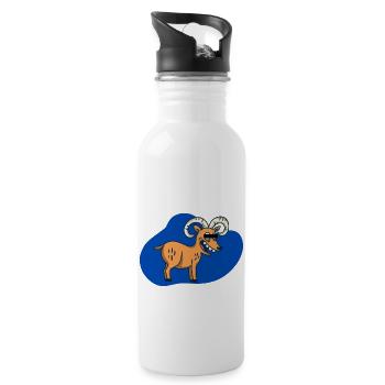 Cartoon Bock - Trinkflasche mit integriertem Trinkhalm - Weiß - Rechts