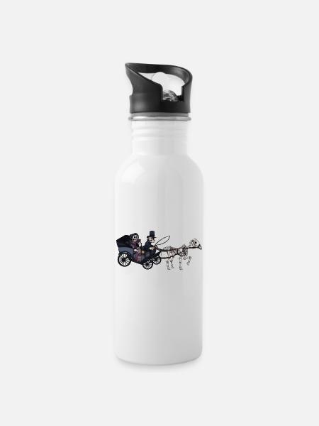 Skelett Pferd und Kutsche - Trinkflasche mit integriertem Trinkhalm - Weiß