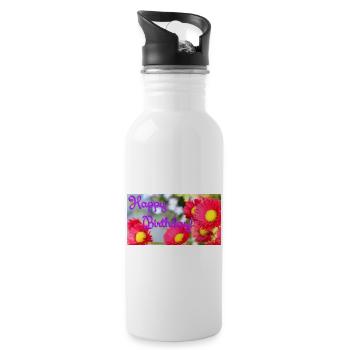 Happy Birthday! - Trinkflasche mit integriertem Trinkhalm - Weiß - Rechts