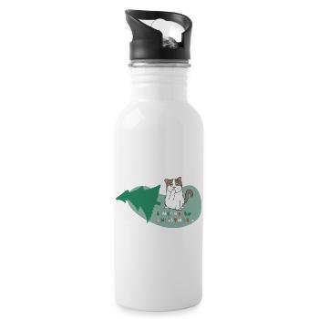 Pfotschafter Christmas - Katze und Weihnachtsbaum - Trinkflasche mit integriertem Trinkhalm - Weiß - Rechts