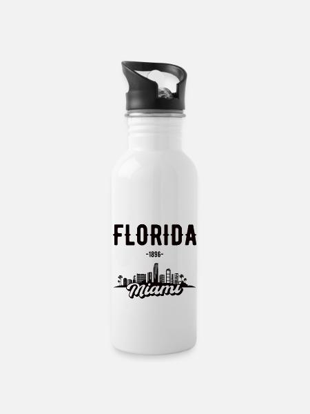 Miami Florida Heimat Geschenk - Trinkflasche mit integriertem Trinkhalm - Weiß