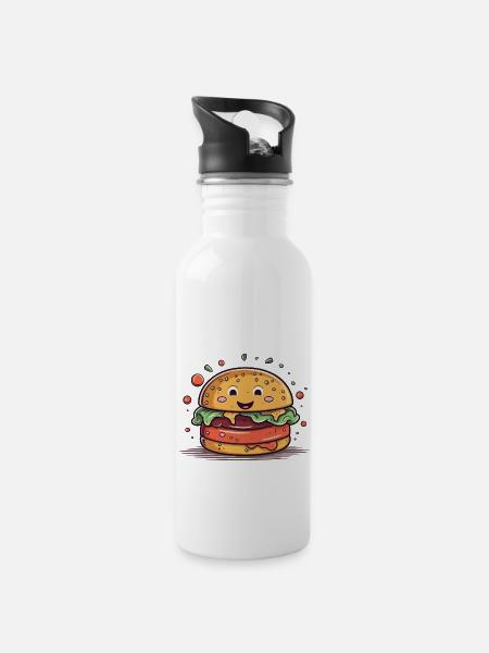 Ein Burger ins Gesicht - Trinkflasche mit integriertem Trinkhalm - Weiß