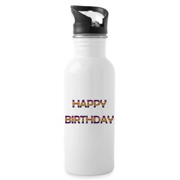 JOYEUX ANNIVERSAIRE. HAPPY BIRTHDAY. ANNIVERSAIRE. - Gourde avec paille intégrée - blanc - Droite
