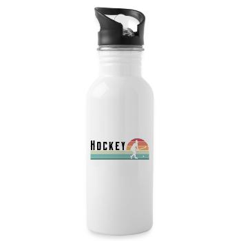 Hockey Woman Sport Retro Vintage - Water bottle with straw - white - Right