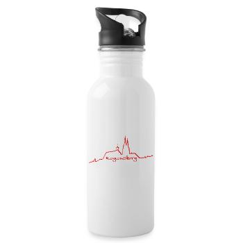 Regensburg skyline red - Water bottle with straw - white - Right