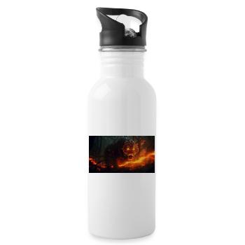 orange tiger with big fangs in the forest - Water bottle with straw - white - Right