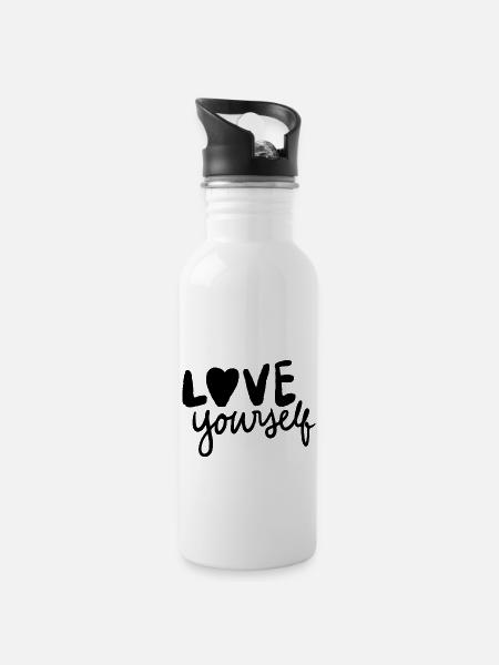 Love your self - Gourde avec paille intégrée - blanc