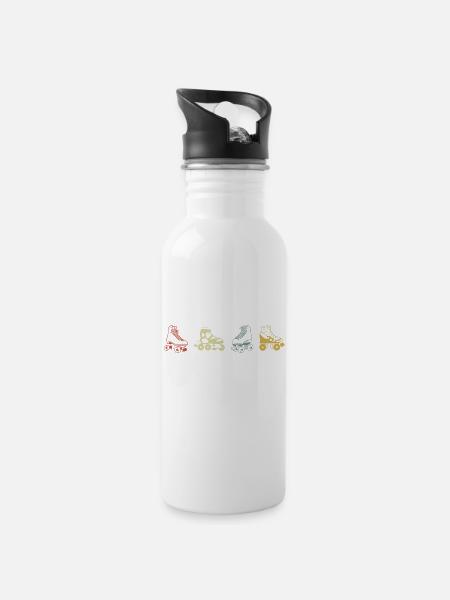 Vintage Retro Rollschuh - Trinkflasche mit integriertem Trinkhalm - Weiß