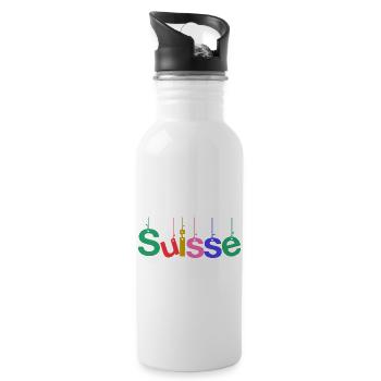 SWITZERLAND. COUNTRY. GENEVA. HUMOR. FLAG - Water bottle with straw - white - Right