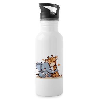 Cuddling Elephant And Giraffe In Love - Trinkflasche mit integriertem Trinkhalm - Weiß - Rechts