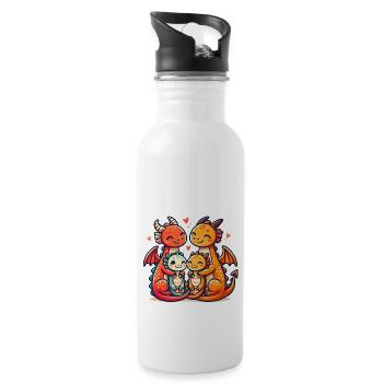 Dragon Family Mother And Father With Two Children - Water bottle with straw - white - Right