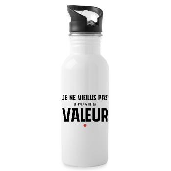 Ich werde nicht alt, ich steigere meinen Wert - Trinkflasche mit integriertem Trinkhalm - Weiß - Rechts