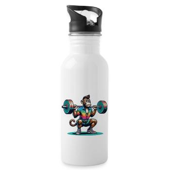 Cool Monkey Squatting In The Gym - Trinkflasche mit integriertem Trinkhalm - Weiß - Rechts