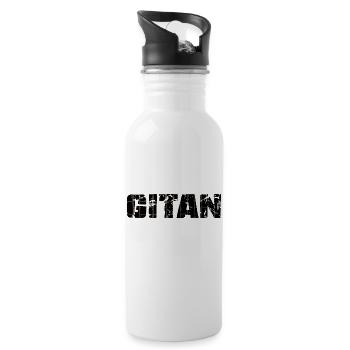 Grunge Brown Brick Pattern - Water bottle with straw - white - Right