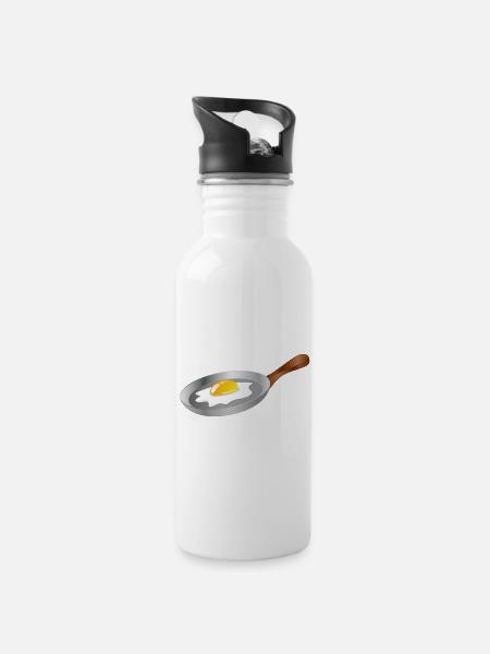 Spiegelei in Pfanne – Frühstück mit Retro-Charme - Trinkflasche mit integriertem Trinkhalm - Weiß