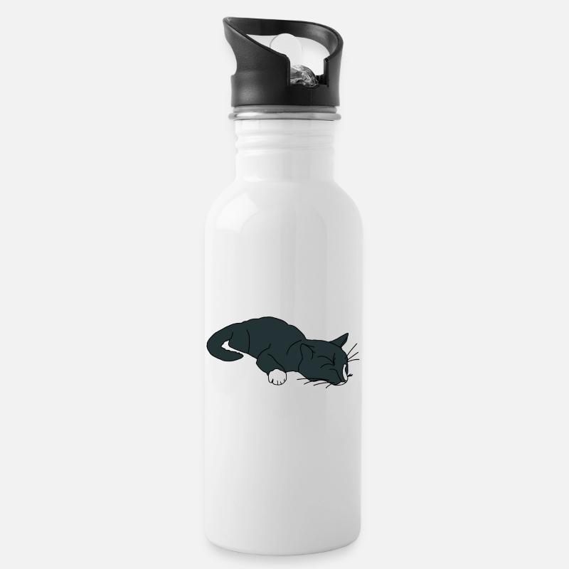 Schlafende Katze - Trinkflasche mit integriertem Trinkhalm - Weiß