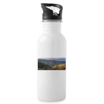 Herbstliche Waldlandschaft mit Sonnenlicht - Trinkflasche mit integriertem Trinkhalm - Weiß - Rechts