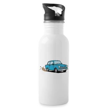 Blue Cartoon Carriage Retro Charm - Water bottle with straw - white - Right